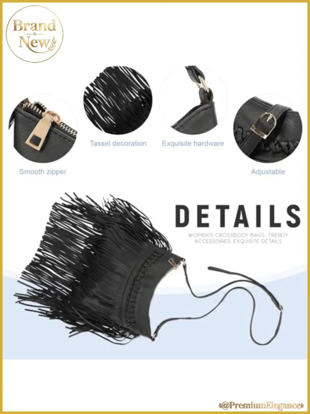 Vegan Leather Fringe Tassel Hobo Crossbody Bag Western Shoulder Purse